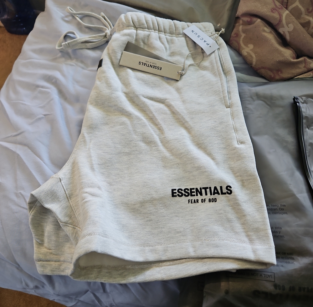 NWT Fear of God Essentials Light Oat Logo Athletic Shorts